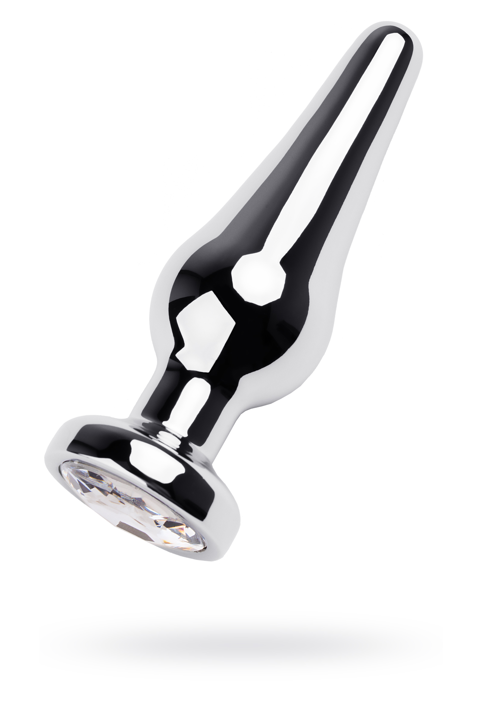 Анальная втулка  TOYFA Metall, металл, серебряная  с кристаллом цвета алмаз, 12 см, Ø 4 см, 195 гр