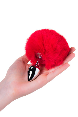 Анальная втулка   TOYFA Metal,  с красным хвостиком, 13см