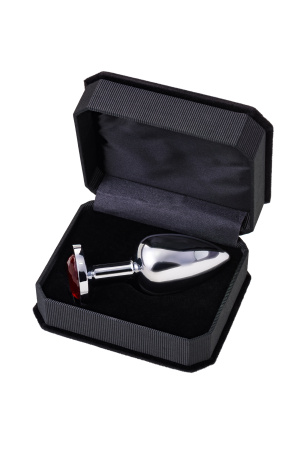 Анальная втулка TOYFA Metall, металл, серебрянная, с рубиновым кристаллом, 10 см, Ø 4 см, 360 гр