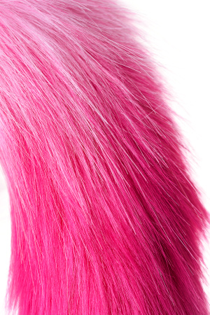 Анальная втулка TOYFA Metall с бело-розовым хвостом, металл, серебрянная, 45 см, Ø 3,3 см