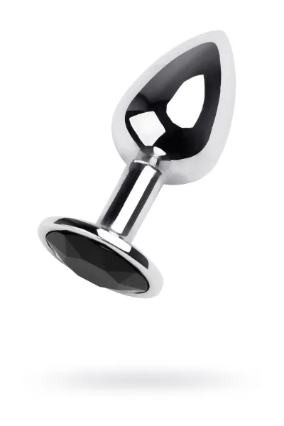 Анальная втулка TOYFA Metall,  металл, серебряная, с черным кристаллом, 7 см, Ø 2,8 см, 50 г