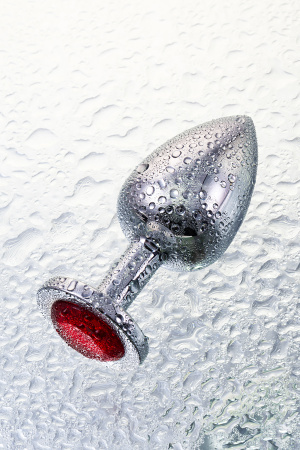 Анальная втулка TOYFA Metall, металл, серебрянная, с рубиновым кристаллом, 10 см, Ø 4 см, 360 гр